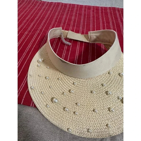 Unisex Y2K Style Pearl decorated Straw Hat Visor - Picture 3 of 7
